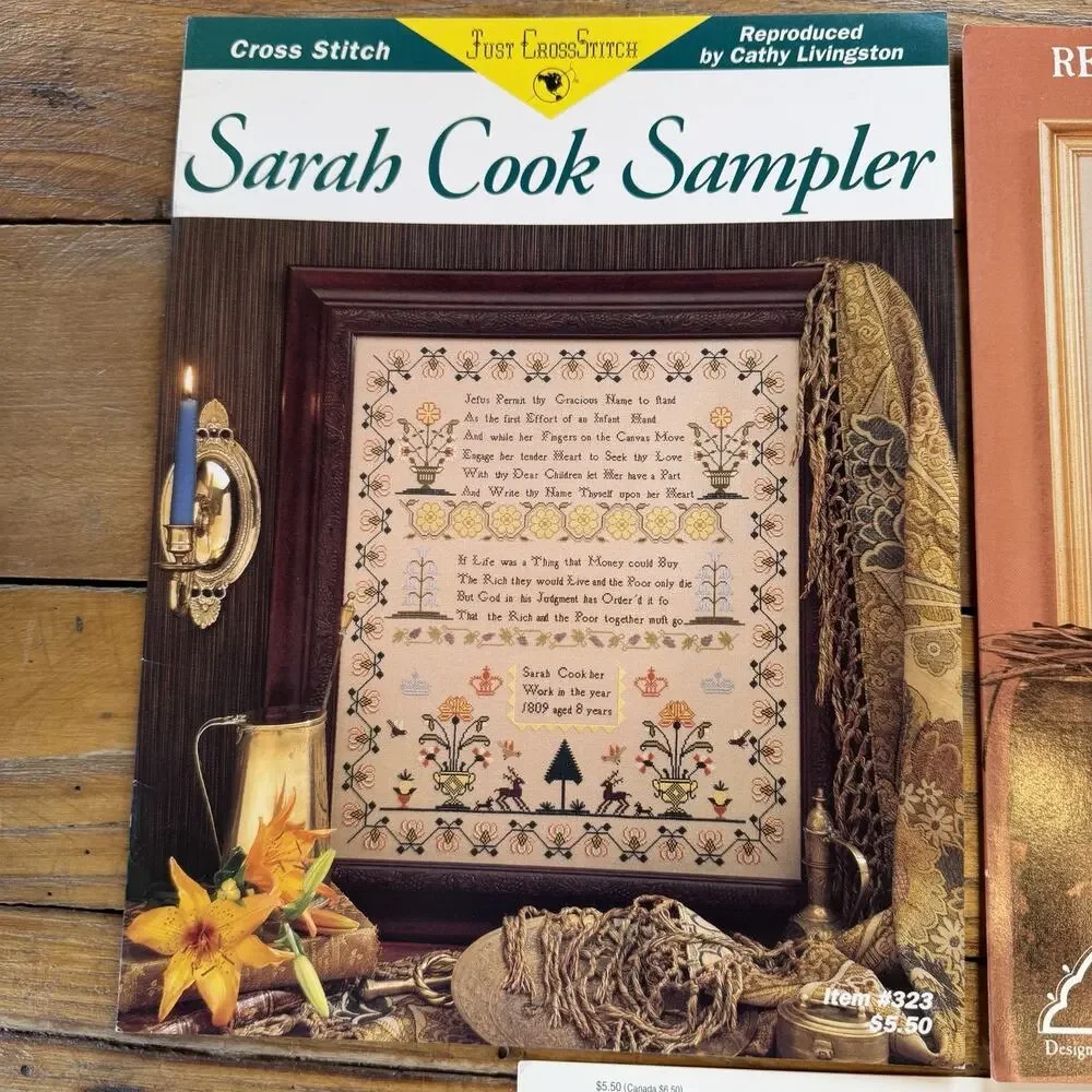 Vintage Cross Stitch Sampler Pattern Lot Primitive Reproduction Sarah Cook 1866